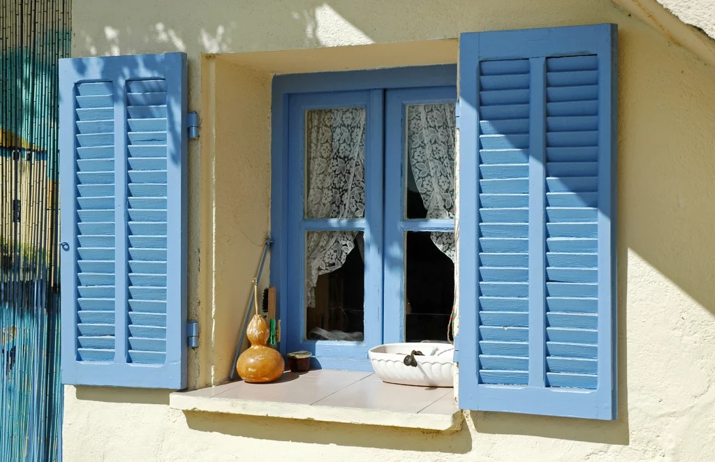 plantation shutters blue
