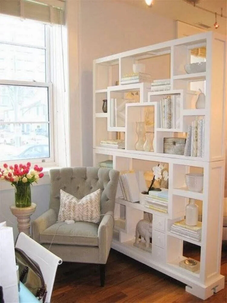 Wooden Slats And Bookshelf Image