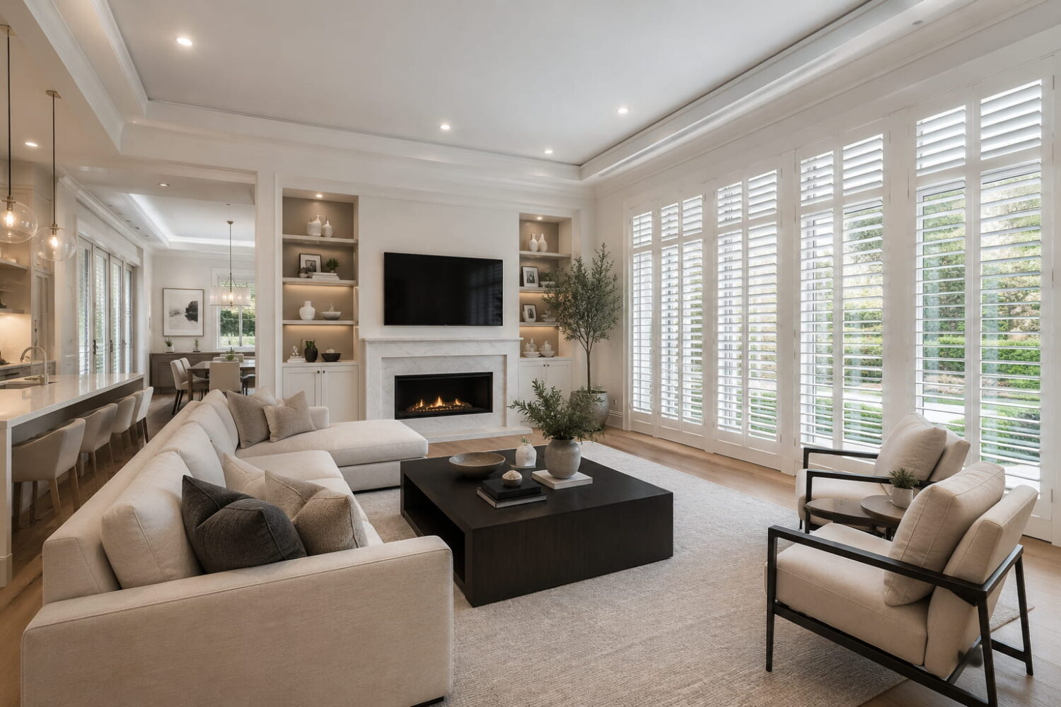 White Plantation Shutters Living